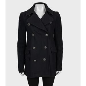Burberry Brit Black Wool Coat with Knit Sleeves - Size M
